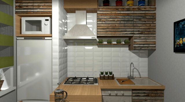 Микроволновка на холодильнике экономит пространство на маленькой кухне